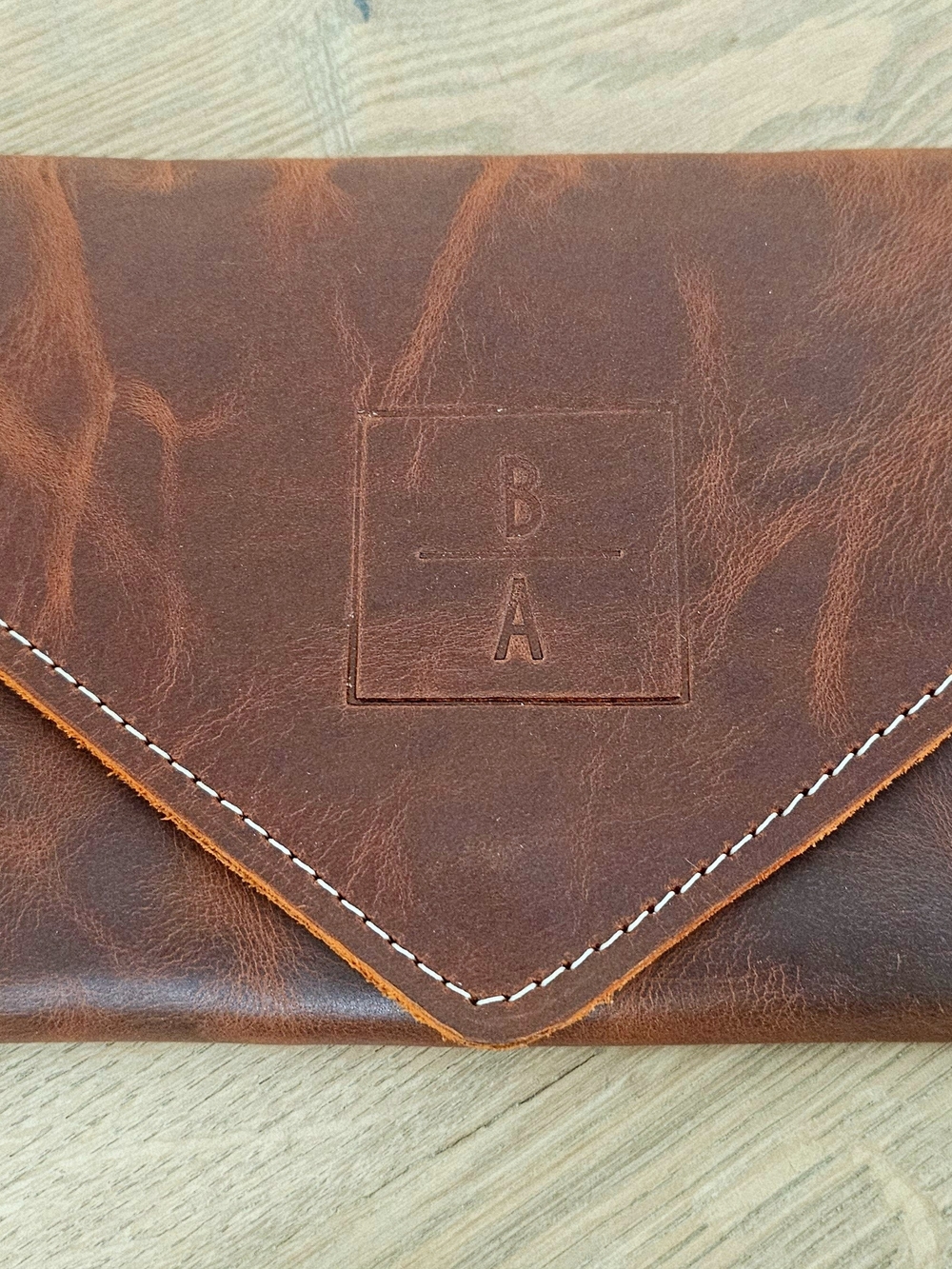 Bergamot + Amor Post Envelope full grain leather Clutch handbag Sienna Red Brown